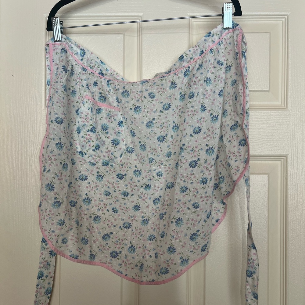 Vintage Floral Cotton Apron Blue Pink Green White with Pocket